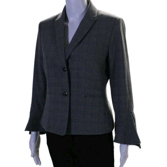 Tahari Arthur S. Levine Career 2 Button Plaid Blazer Gray Purple Lined Size 6P - Picture 2 of 8